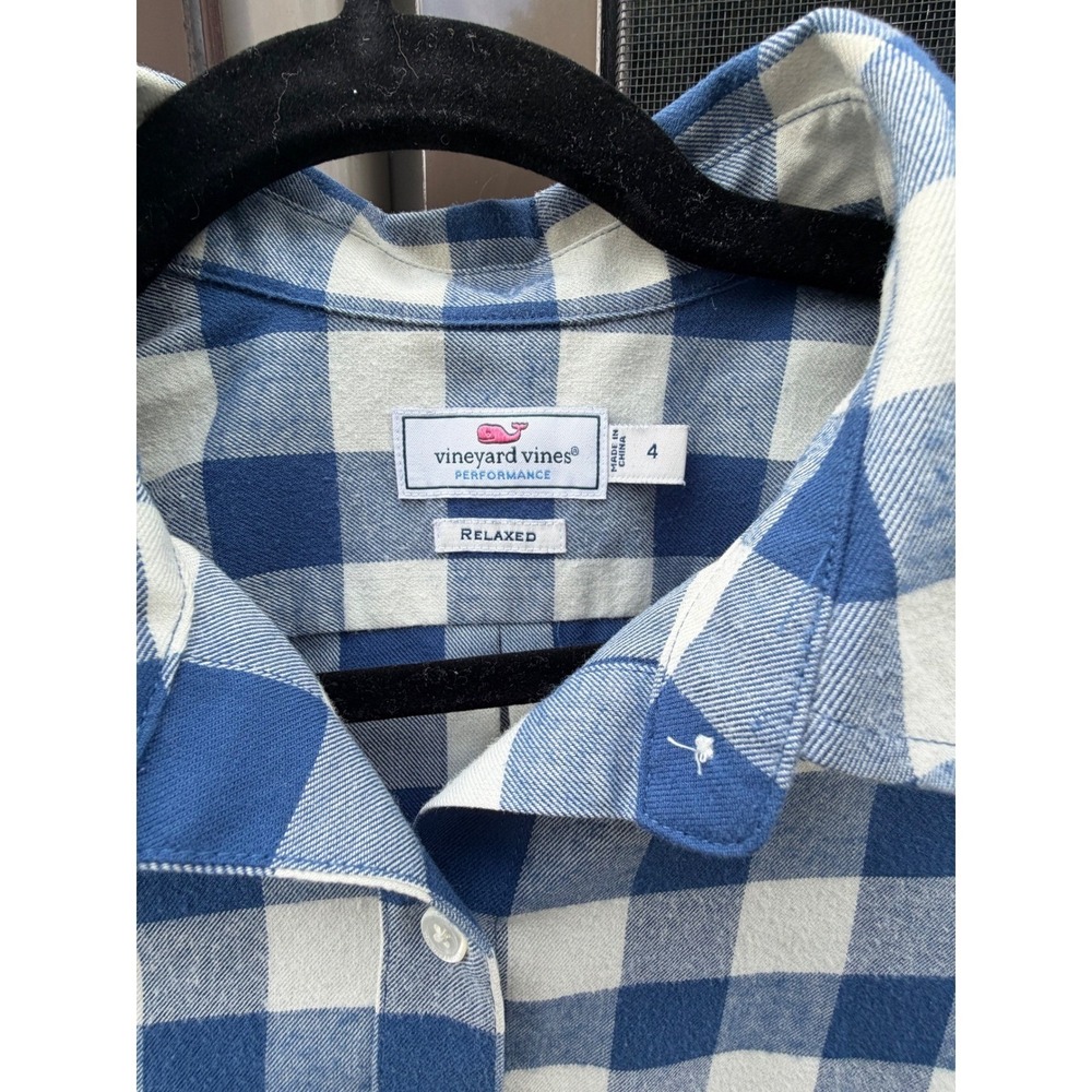 Vineyard Vines Performance Relaxed Shirt Womens 4 Blue White Buffalo Check Plaid - Picture 3 of 5